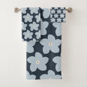 Hellblau und marineblaue Retro-Blume Badhandtuch Set