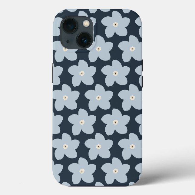 Hellblau und marineblaue Retro-Blume Case-Mate iPhone Hülle (Rückseite)