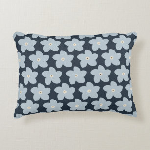 Hellblau und marineblaue Retro-Blume Dekokissen