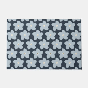 Hellblau und marineblaue Retro-Blume Fußmatte