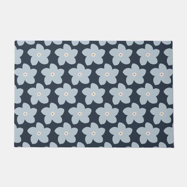 Hellblau und marineblaue Retro-Blume Fußmatte (Vorderseite)