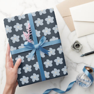 Hellblau und marineblaue Retro-Blume Geschenkpapier
