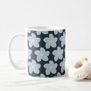 Hellblau und marineblaue Retro-Blume Kaffeetasse