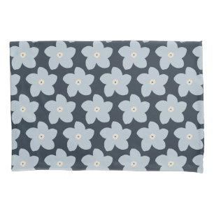 Hellblau und marineblaue Retro-Blume Kissenbezug