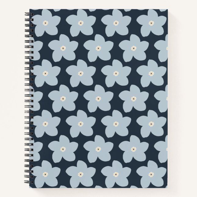 Hellblau und marineblaue Retro-Blume Notizbuch (Vorderseite)