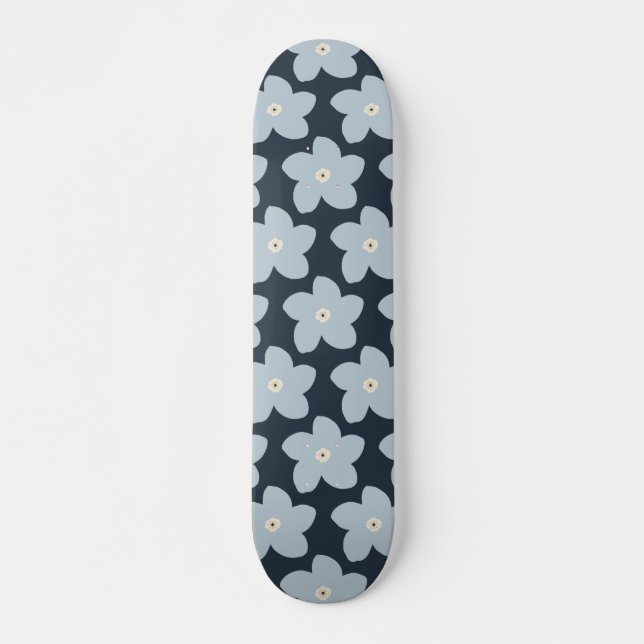 Hellblau und marineblaue Retro-Blume Skateboard (Vorne)