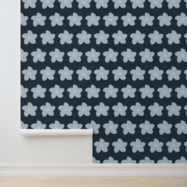 Hellblau und marineblaue Retro-Blume Tapete (Anwendung)