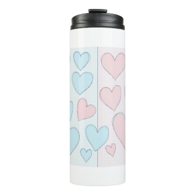 Hellblau und rosa Herzklappen Thermosbecher (Vorderseite)