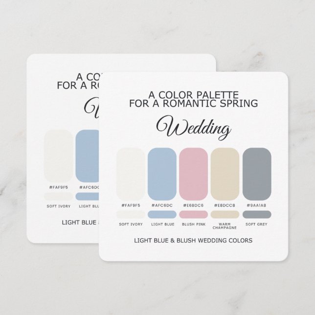 Hellblau und Rosé Hochzeitsfarbpalette Karte (Vorne/Hinten)