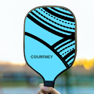 Hellblau und schwarz Abstrakt druckend mit Name Pickleball Schläger
