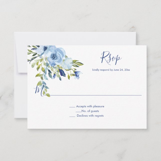 Hellblau und wasserfarbene Flora | RSVP Karte (Vorderseite)