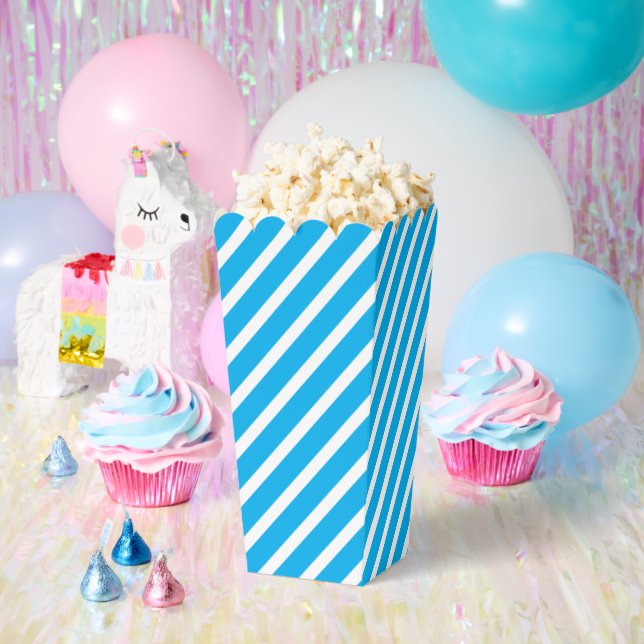 Hellblau und weiß diagonal gestreifter Popcorn Fav Geschenkschachtel (Party)