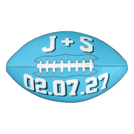 HELLBLAU UND WEIß Hochzeitsinitialen und Datum Football