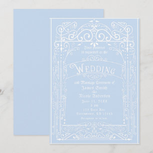 Hellblau und Weiß Vintage viktorianischer Deco-Hoc Einladung