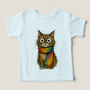 Hellblau verspieltes Regenbogen-Katzen-T-Shirt für