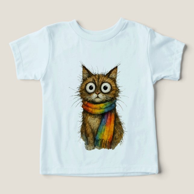 Hellblau verspieltes Regenbogen-Katzen-T-Shirt für (Design Vorderseite)
