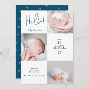 Hellblau-weiß 3 Fotos Geburt Ankündigung