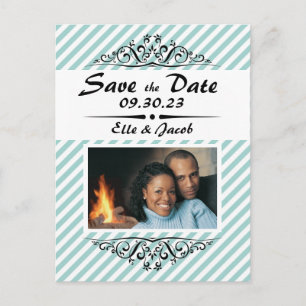 Hellblau weiß gestreifte Save-the-Date-Postkarte Ankündigungspostkarte