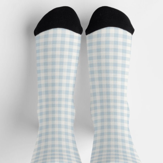 Hellblau Weiß Kariert Gestreift Socken (Oben)