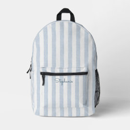 Hellblau Weiße Cabana Streifen Moderne Strand Name Bedruckter Rucksack
