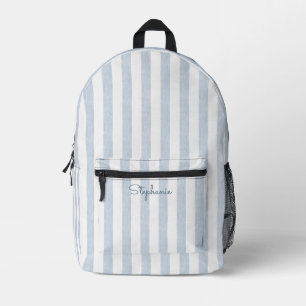 Hellblau Weiße Cabana Streifen Moderne Strand Name Bedruckter Rucksack