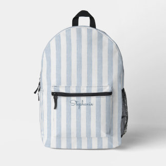 Hellblau Weiße Cabana Streifen Moderne Strand Name Bedruckter Rucksack