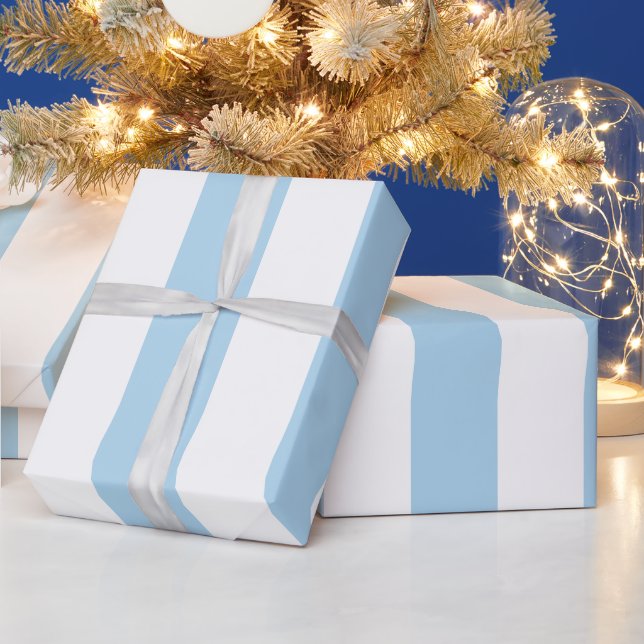 Hellblau Weiße Extra große Streifenmuster Geschenkpapier (Feiertage)