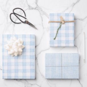 Hellblau Weiße Karierte Streifen Brautparty Geschenkpapier Set