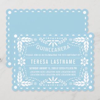 Hellblau-weiße Papagei Picado Quinceañera Einladung