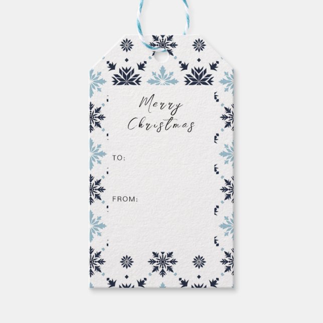 Hellblau-weiße Schneeflocke Geschenkanhänger (Vorderseite)