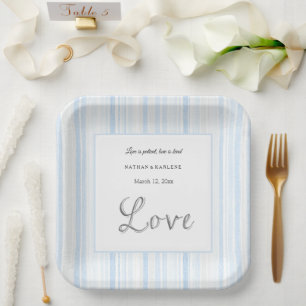 Hellblau Weiße Streifen Liebe Hochzeit Pappteller