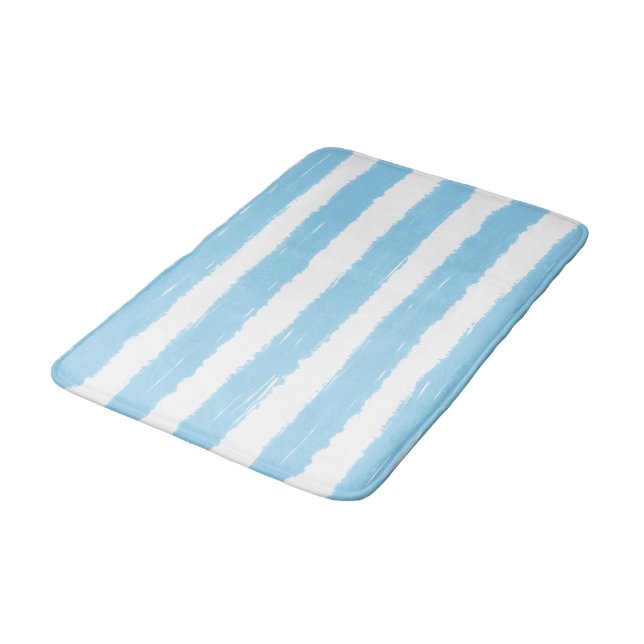Hellblau Weiße Wasserfarbe Streifen Badematte (Schrägansicht)