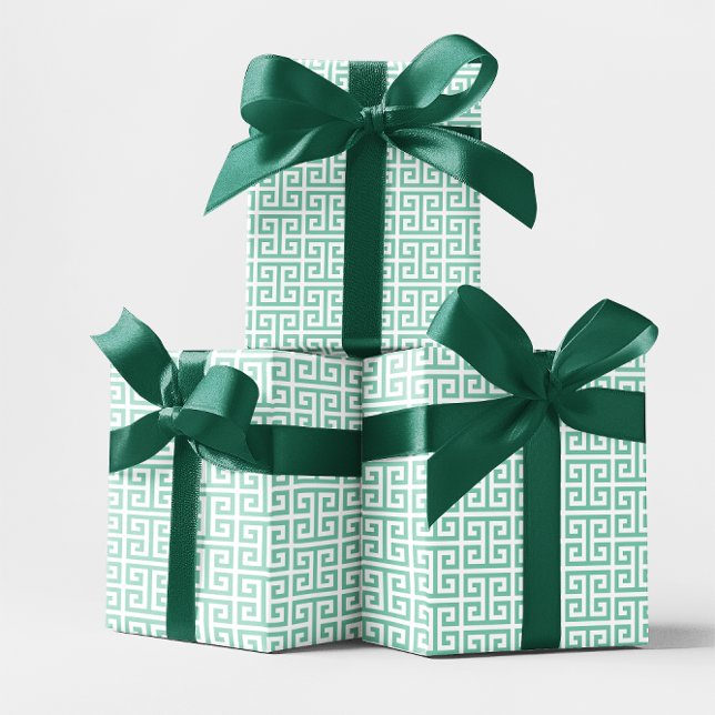 Hellblau-weißen griechischen Schlüssel-Muster Geschenkpapier (Light Teal and White Greek Key Pattern Wrapping Paper)
