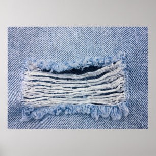 Hellblaue abgerissene Jeans-Textur. Poster