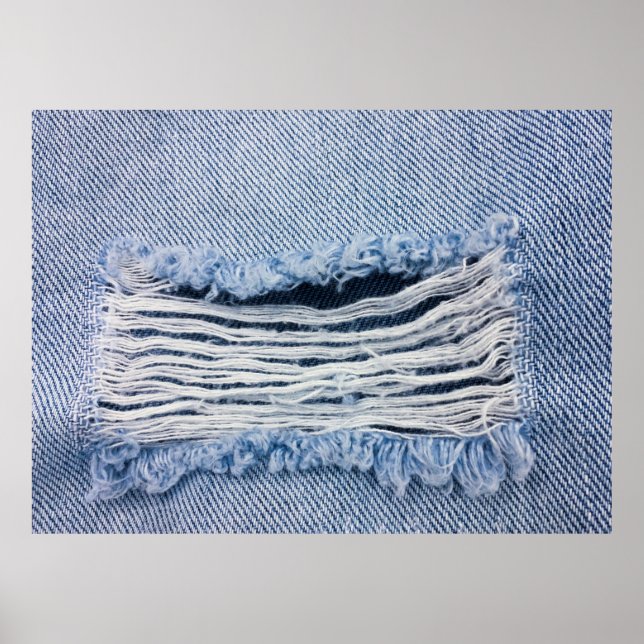 Hellblaue abgerissene Jeans-Textur. Poster (Vorne)