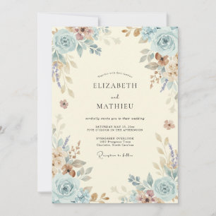 Hellblaue Antiquiert Florale Hochzeit Einladung