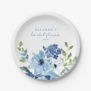 Hellblaue Aquarell-Blumen-Brautparty Individuell Pappteller