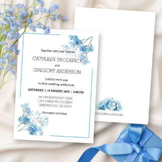 Hellblaue Aquarell-Botanische Florale Hochzeit Einladung
