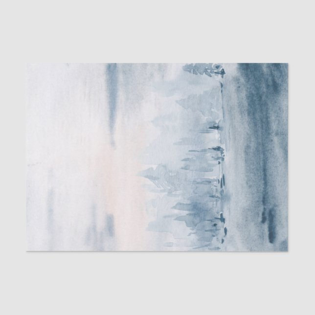 Hellblaue Aquarelllandschaft Schneewolken Seidenpapier (Vorderseite)