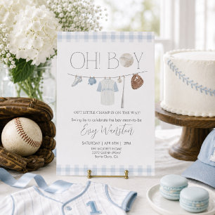 hellblaue Baseball Oh, Junge Baby Shower Einladung