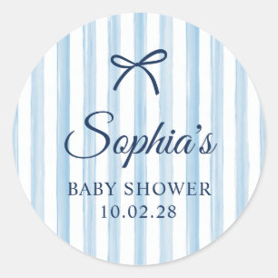Hellblaue bemalte Streifen Baby Shower Foto Runder Aufkleber