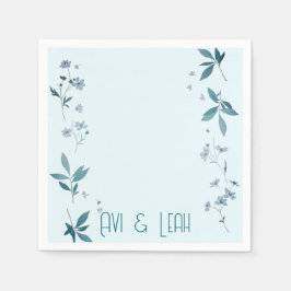 Hellblaue Blume und Blätter Abendessen Party Serviette