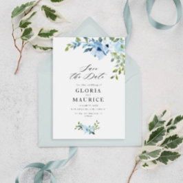 Hellblaue Blumen Hochzeit speichern Sie das Datum Save The Date