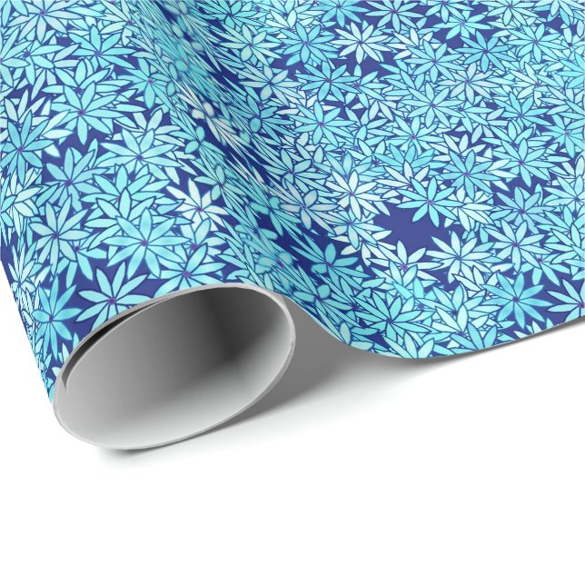 Hellblaue Blumen, marinebasierter Hintergrund Geschenkpapier (Rolleneckpunkt)