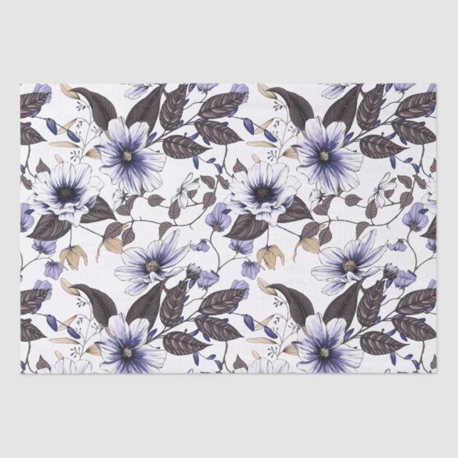 Hellblaue Blumen mit grünen Blätter nahtlos Seidenpapier (Vorderseite)