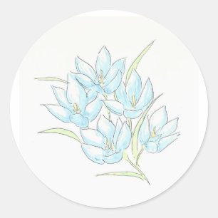 Hellblaue Blumen Runder Aufkleber
