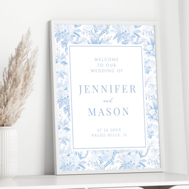 Hellblaue Chinoiserie Hochzeitsempfang Plakat (Von Creator hochgeladen)