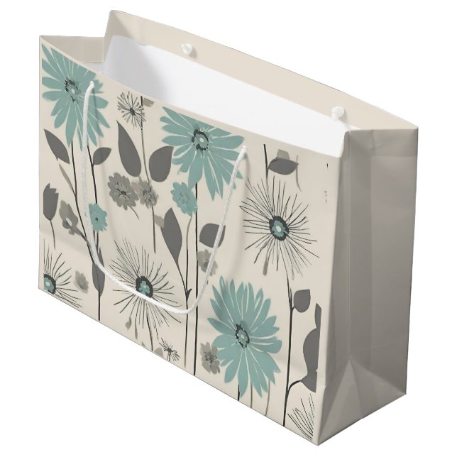 Hellblaue Daisy Mittelalter Moderne Floral Große Geschenktüte (Vorderseite Schrägansicht)
