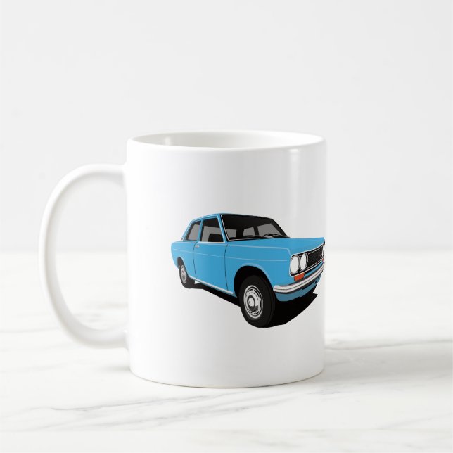 Hellblaue Datsun-Drossel 1600 (510), zwei Bilder Kaffeetasse (Links)