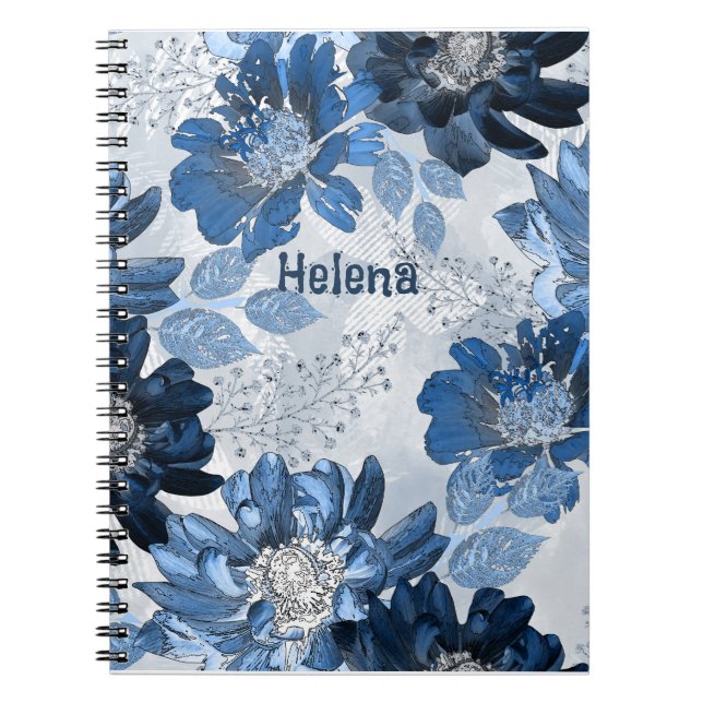 Hellblaue, dunkelblaue Blume auf hellgrau Notizblock (Vorderseite)